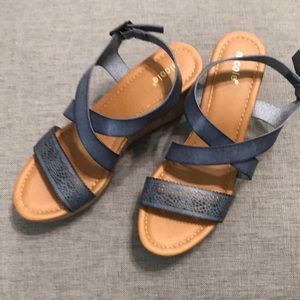 Nicole Cross Strap Grayish-Blueish Wedge Sandal